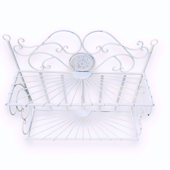 VINTAGE Shabby Chic White Rustic Metal Display Rack Hanging Shelf 18”x15” - Picture 2 of 16